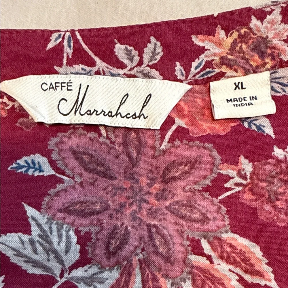 Caffé Marrakesh Maroon floral top, long sleeves, button down, size XL - Picture 5 of 10